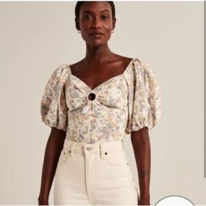 Abercrombie & Fitch Ditsy Floral Lined Puff Balloon Sleeve Crop Top - Size M